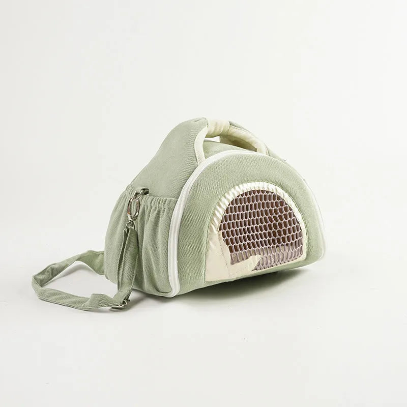 Hamster outer strap breathable crossbody handbag in light green colour for small pets up to 1kg