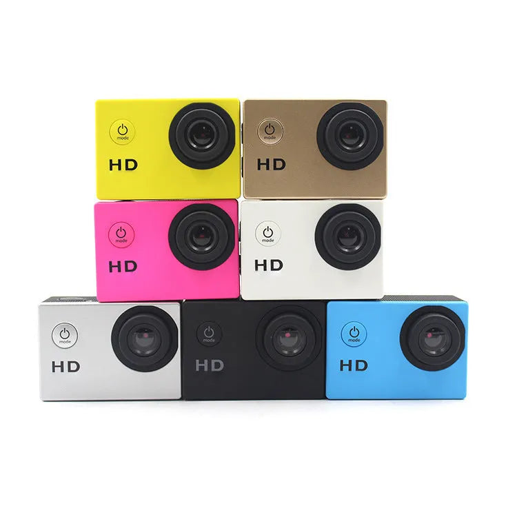 Waterproof sports camera with 2.0 inch LCD screen, 480P resolution, plastic body, in black colour