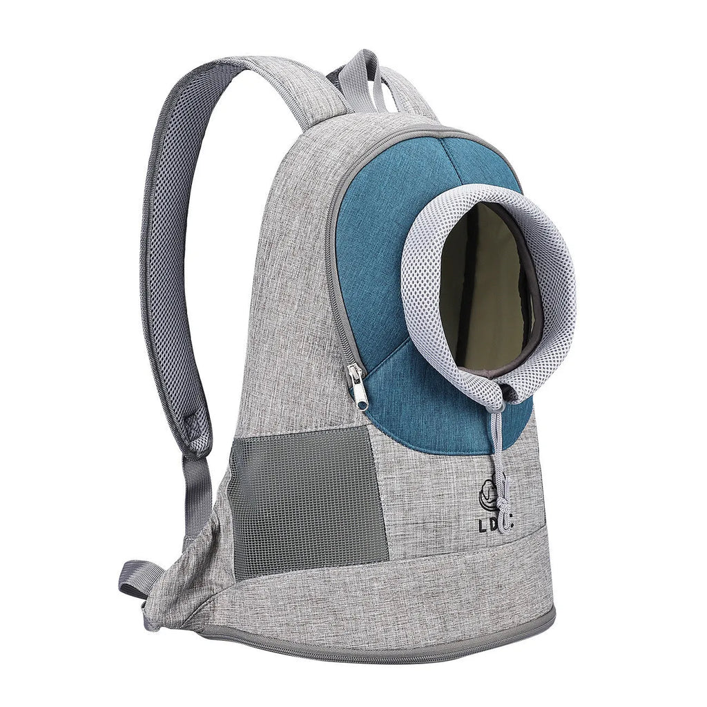 Portable blue shoulder pet bag carrier with breathable mesh and legs-out design for small dogs and cats