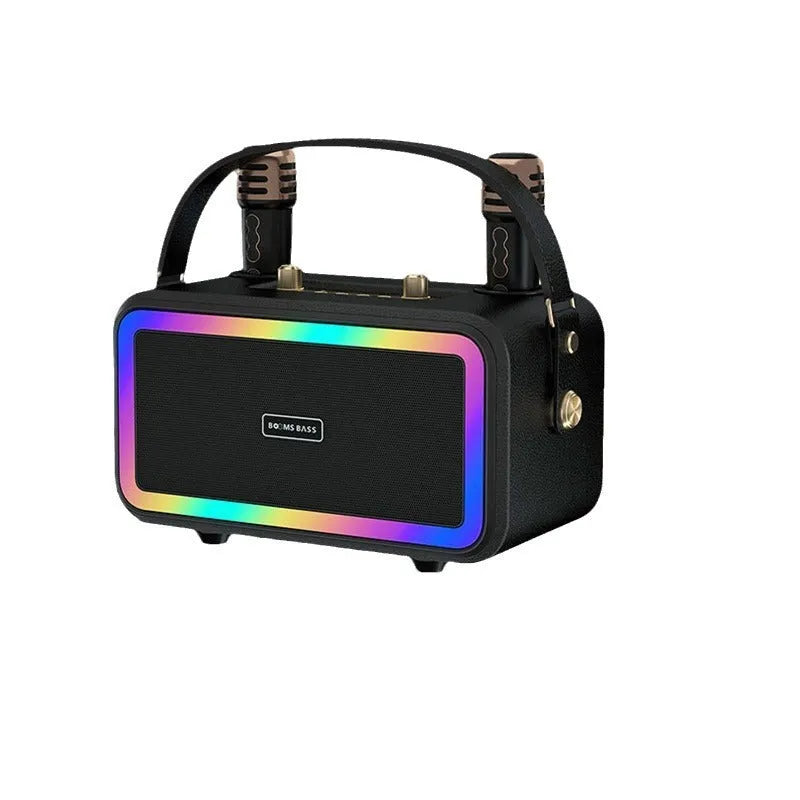 M3201 portable Bluetooth speaker in choice of black, dark brown, or orange red with two microphones.
