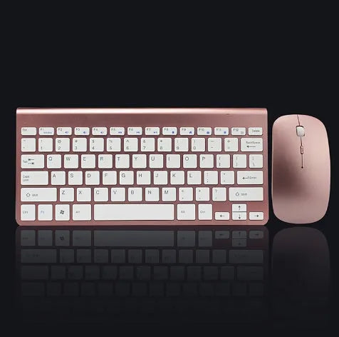 2.4G wireless keyboard and mouse combo set in silver with scissor-key switches and USB receiver