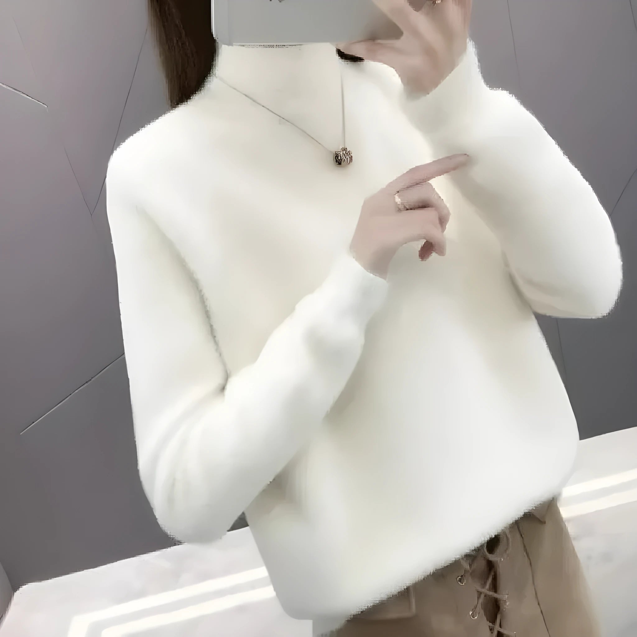 Women's half turtleneck solid color long sleeve bottoming shirt in black white commuting style