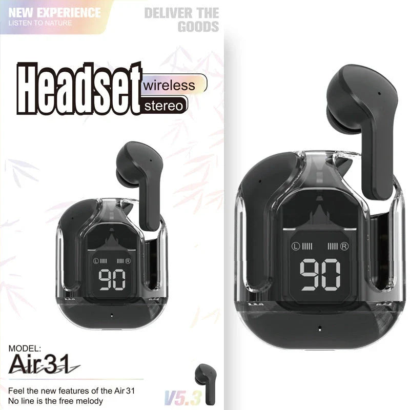 Wireless Bluetooth headset with digital display, noise cancellation, and various color options