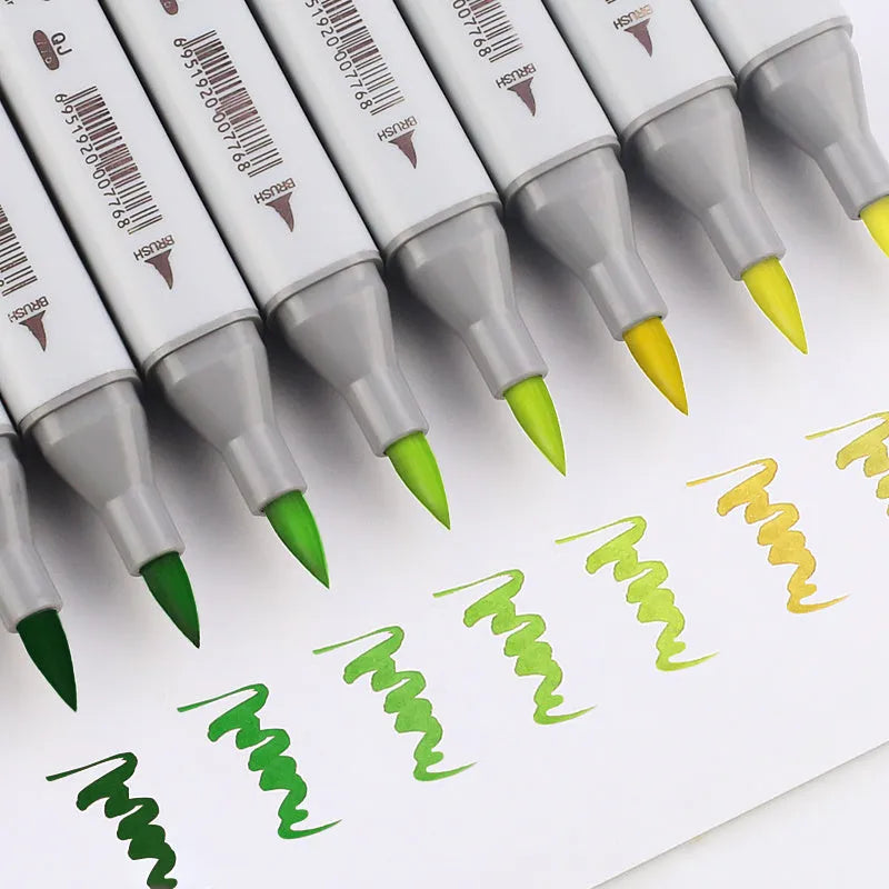 48-colour oily soft-tip marker set with square rods, round and oblique head tips for hand-painted design