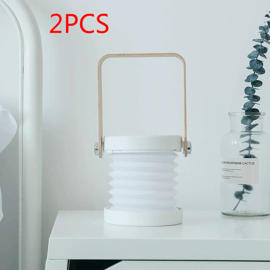 A foldable LED lamp with touch-sensitive dimming control, rechargeable battery, and a versatile design for home decor.