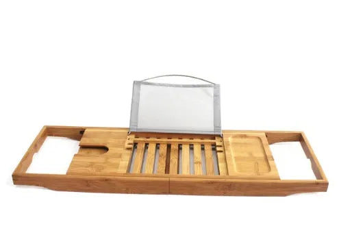 Bamboo bathtub storage frame for bathroom countertop organisation