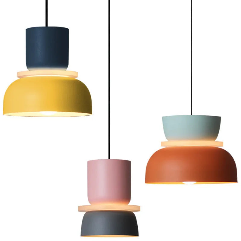 Nordic minimalist iron pendant light with a long fabric cable in a colour-matched finish.