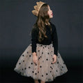 Girls' red cotton Christmas princess dress with lace trim, bow, and embroidered star decoration, long sleeves