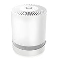 White compact desktop air purifier with front grille, dimensions 175x175x220mm, on a wooden desk