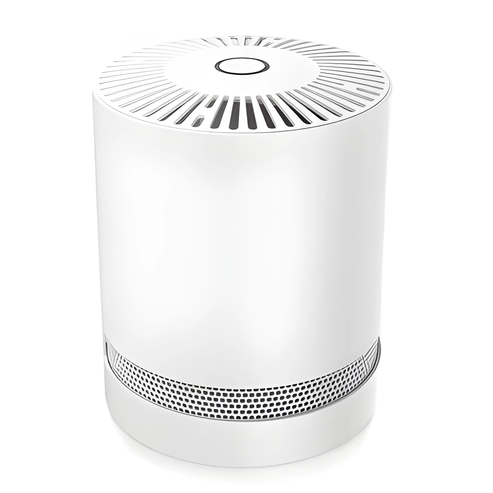 White compact desktop air purifier with front grille, dimensions 175x175x220mm, on a wooden desk