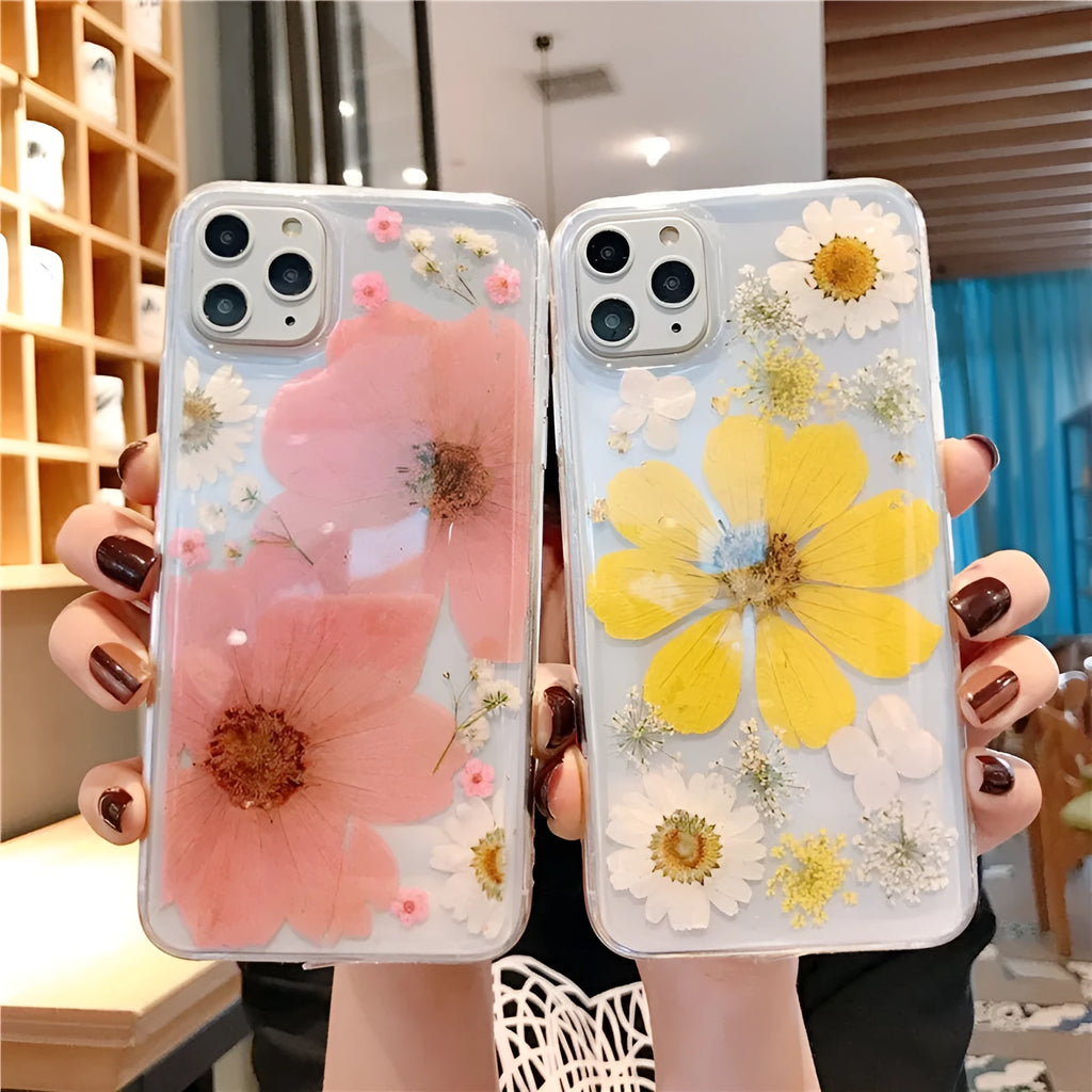 Floral TPU iPhone case with large pink flower design on iPhone 15 Pro