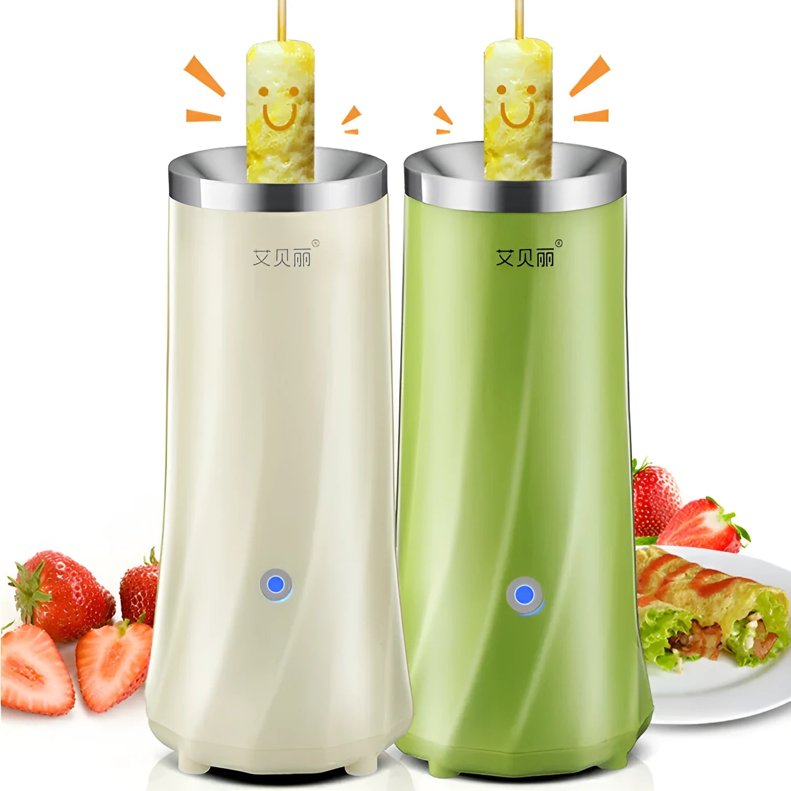 Mini breakfast machine in beige white colour on kitchen countertop