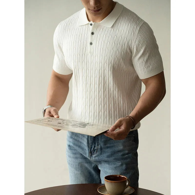 Men's short sleeve business top in polyester blend fabric available in khaki, black and white colours