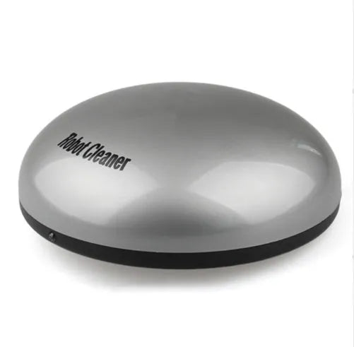 Silver mini robotic vacuum cleaner with compact dimensions for automated floor cleaning