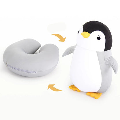 Plush penguin-shaped neck pillow with soft, cozy material for comfort and support