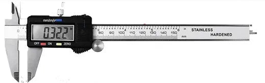 Silver stainless steel digital vernier caliper 0-150mm with large LCD, IP54 waterproof and oil proof body