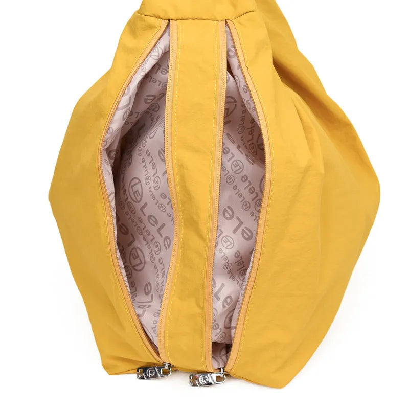 Women's soft nylon heart-shaped underarm shoulder bag in black, yellow, khaki, or blue colour with large capacity