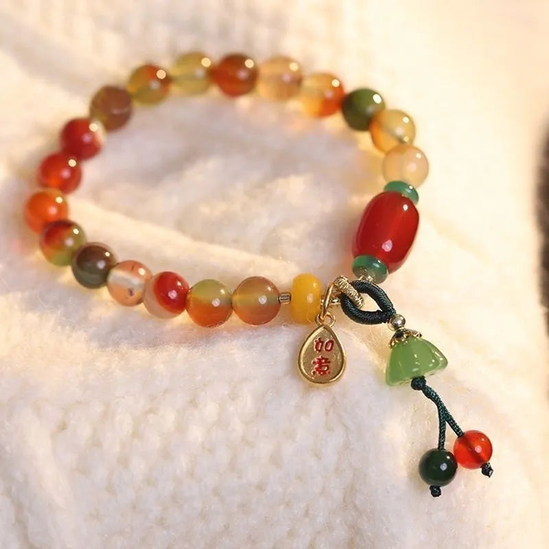 Traditional national style Lotus Ruyi bracelet with mixed material construction and lotus decorative elements