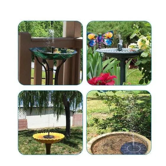 Black solar floating fountain pump with four spray nozzles for garden ponds and water features