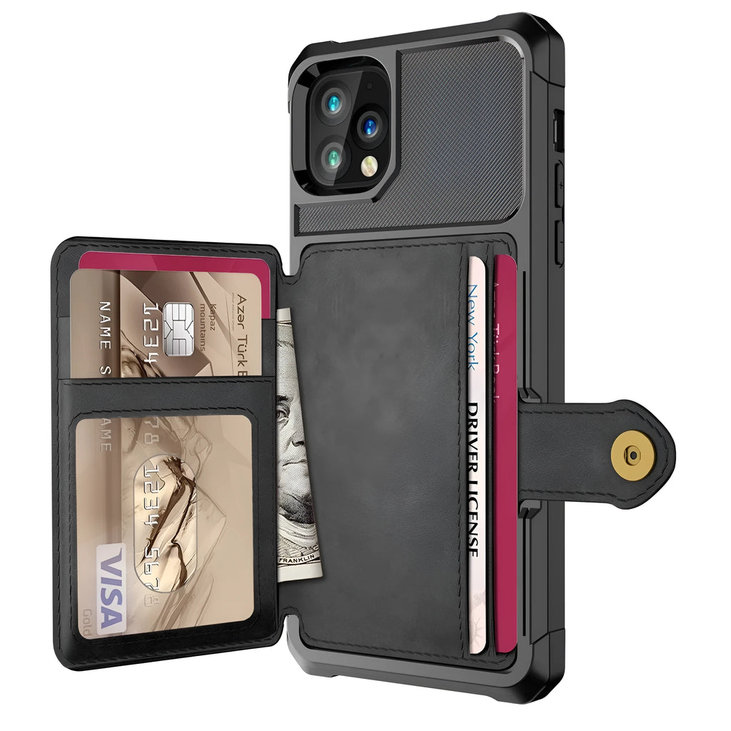 Imitation leather wallet phone case in solid colour with card slots for iPhone