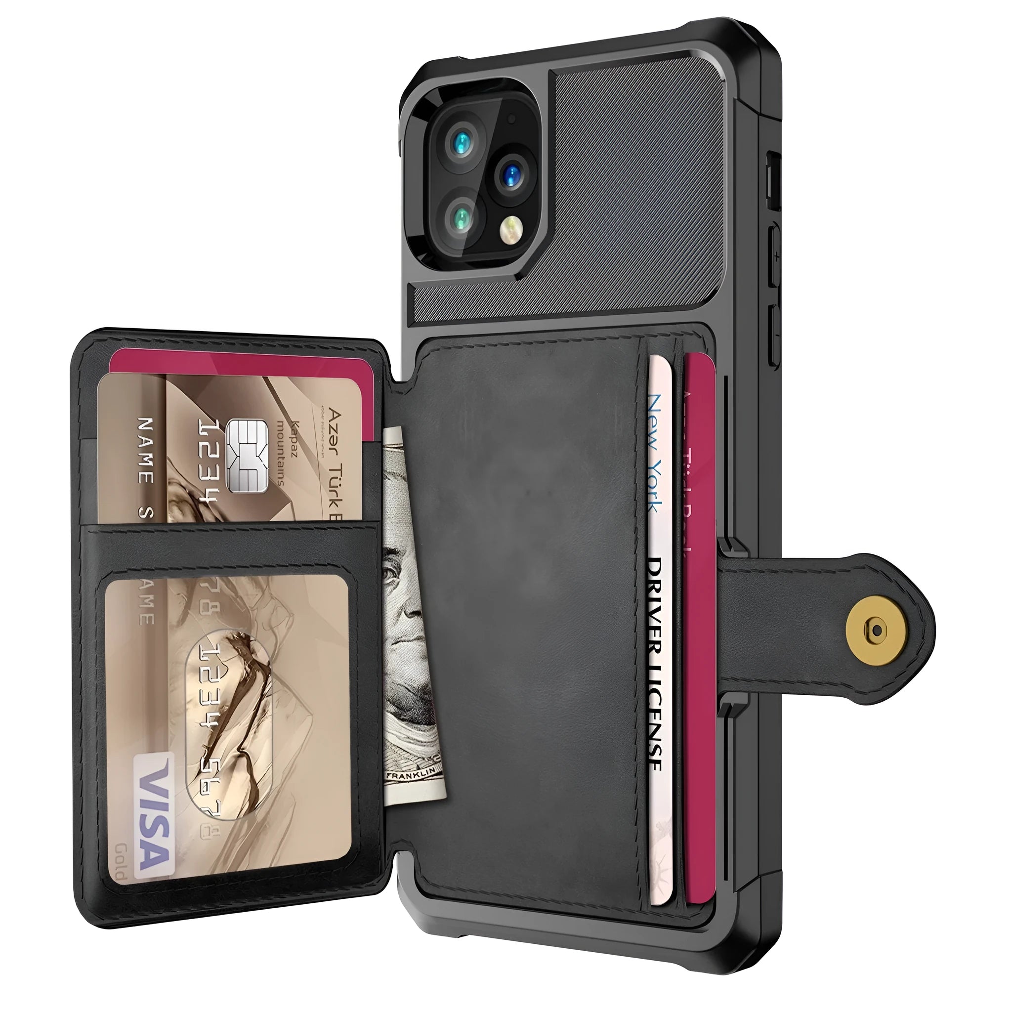 Imitation leather wallet phone case in solid colour with card slots for iPhone