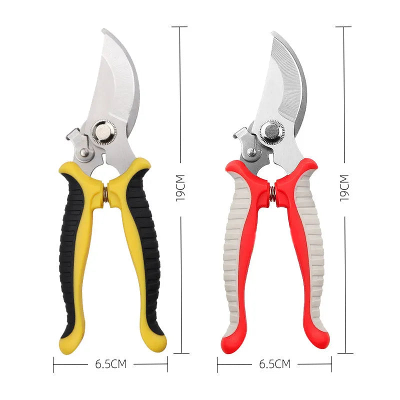 Garden trimming shears with 65 manganese steel blades, 55 mm opening, PP and TPR handles in black yellow or grey red