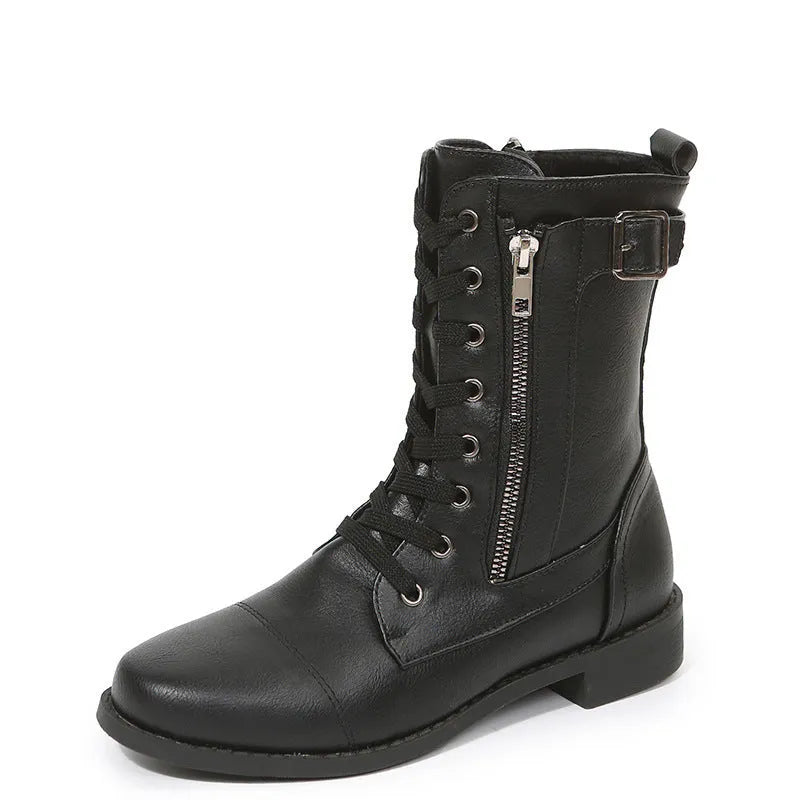 Women's Lace-up Western Boots Cowboy Boots with Side Zipper Martin Boots in Black Brown Grey Rubber Sole Low Heel Breathable Round Toe Thick Heel