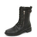 Women's Lace-up Western Boots Cowboy Boots with Side Zipper Martin Boots in Black Brown Grey Rubber Sole Low Heel Breathable Round Toe Thick Heel