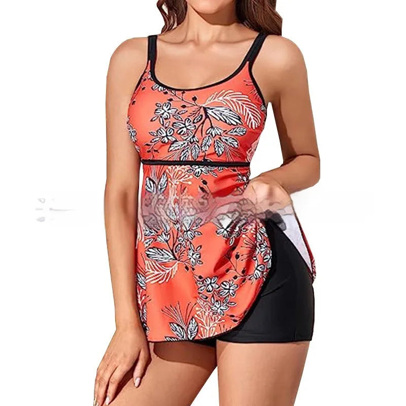 Women's plus size high waist swimsuit in leopard print with backless design