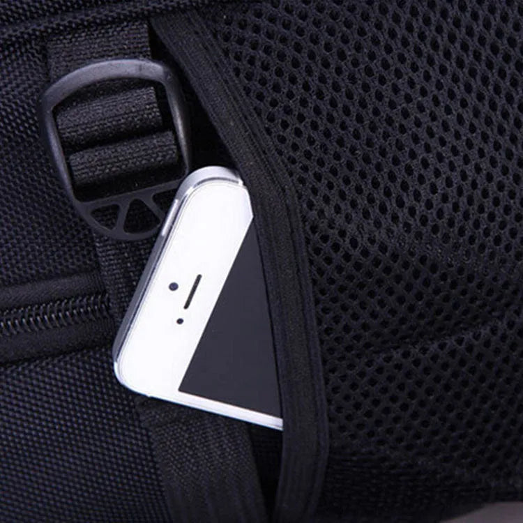 Nylon travel backpack in Black for men and women with laptop compartment
