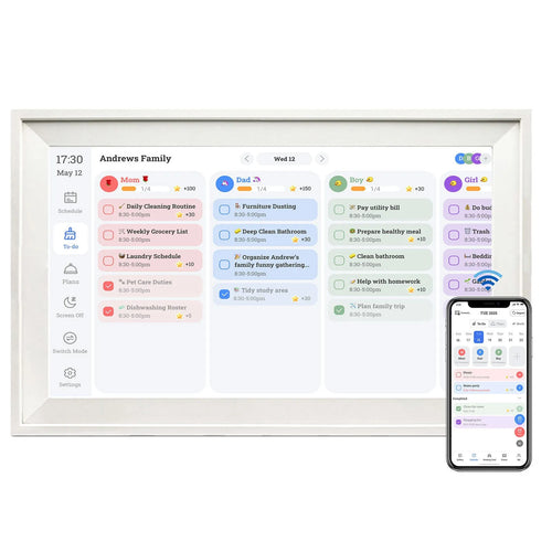 White 15.6 inch smart digital photo frame with app control on stand