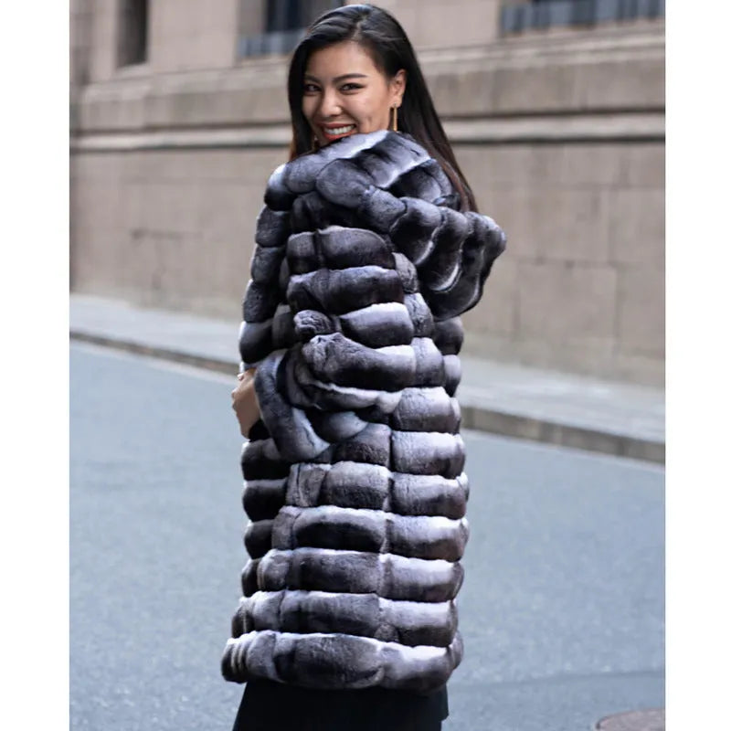 Women's zebra stripe faux fur mid-length overcoat in Japanese Korean casual style