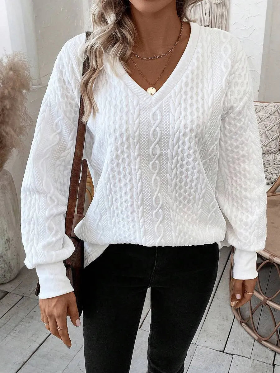 Milky white loose fit long sleeve t-shirt with 3D pattern detail and Japanese Korean styling
