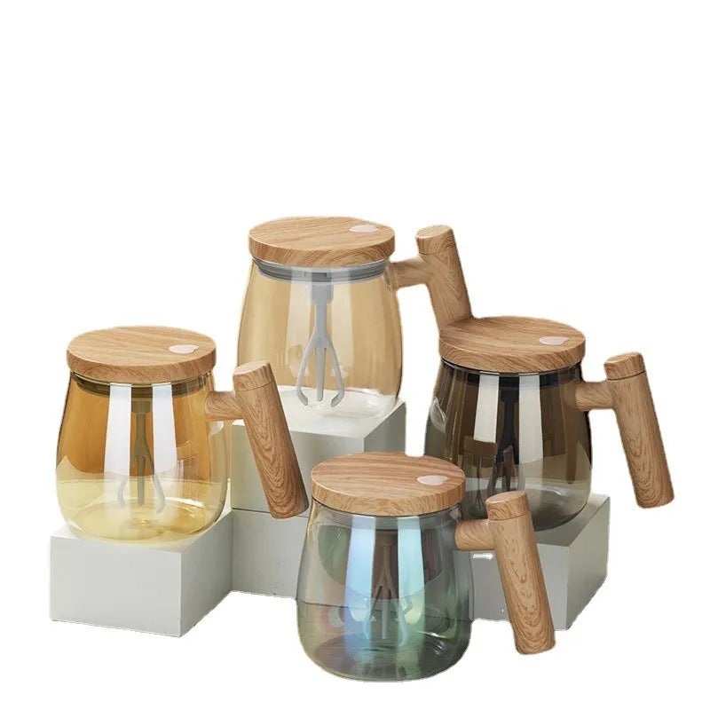 400ml self stirring electric coffee mug in borosilicate glass with button for automatic mixing