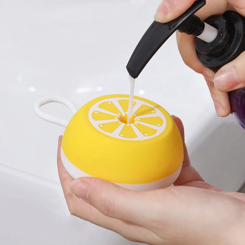 Soft silicone pet bath brush in yellow colour with 3D massage head design for dog and cat grooming