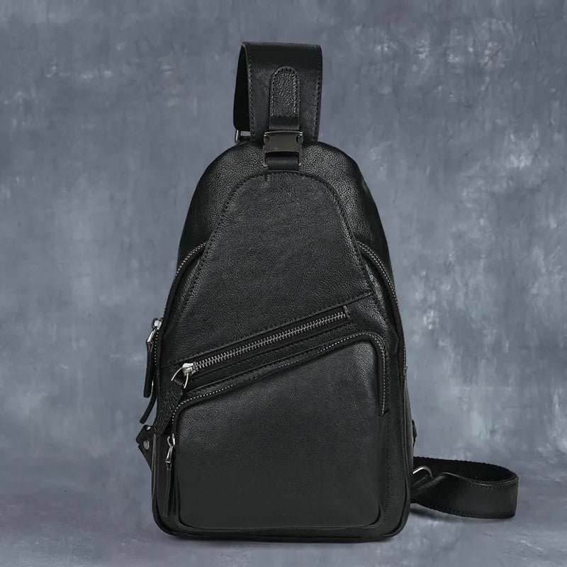 Men's genuine leather retro hand-rubbed crossbody messenger bag 8 inch large capacity black colour