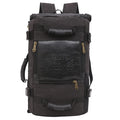 Canvas backpack with square vertical section and side pocket in khaki