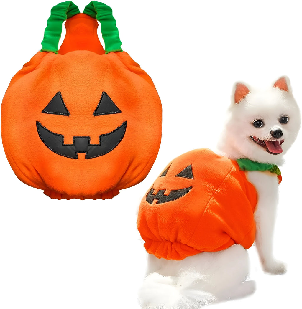 Orange plush pumpkin Halloween costume for small dog on mannequin