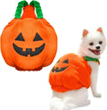 Orange plush pumpkin Halloween costume for small dog on mannequin