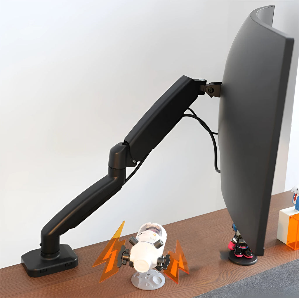 Black and white LCD screen rotating telescopic bracket on table with adjustable height