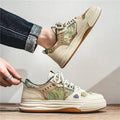 Canvas casual tide shoes in Milan green and beige colours with flat heel and round toe design