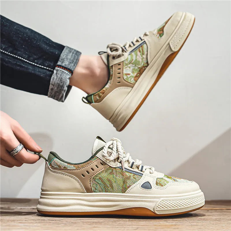 Canvas casual tide shoes in Milan green and beige colours with flat heel and round toe design