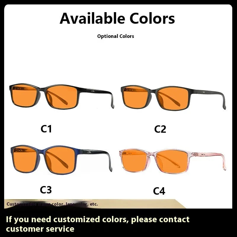 Orange lens anti-blue light glasses with full rim frame in colour options C1, C2, C3, C4