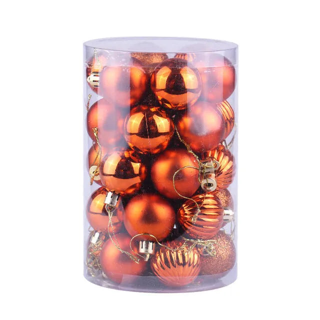 34-piece set of 4cm plastic Christmas balls in assorted colours with shiny finish for tree decoration