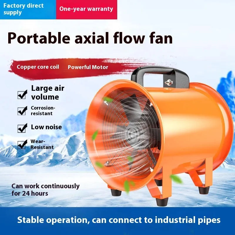 Portable 8-inch industrial axial flow fan with titanium steel blades for dust removal ventilation