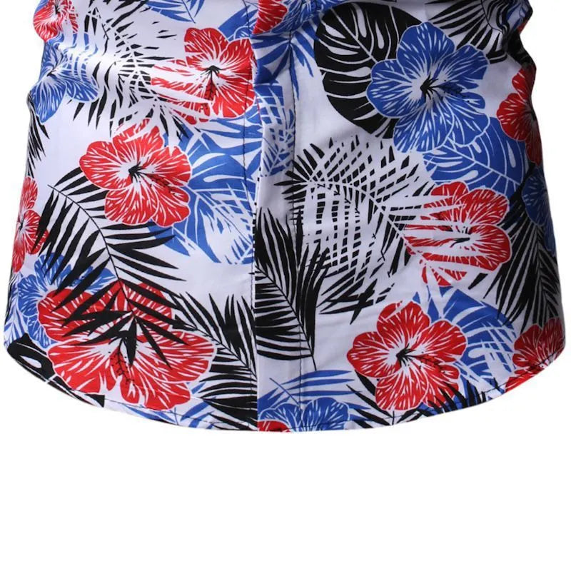 Men's white polyester square collar floral short-sleeved beach shirt