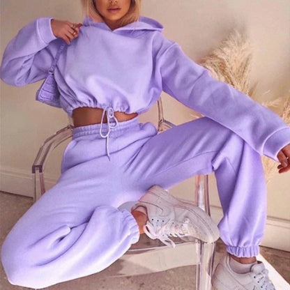 Stylish Women's 2-Piece Tracksuit Set with Hoodie in a variety of vibrant colors including pink, purple, black, blue, and more