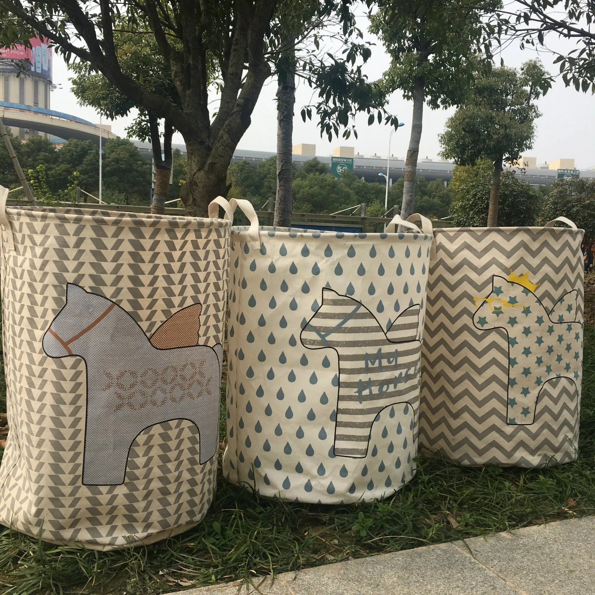 Cotton linen five-pointed star horse storage bucket laundry basket toy bin