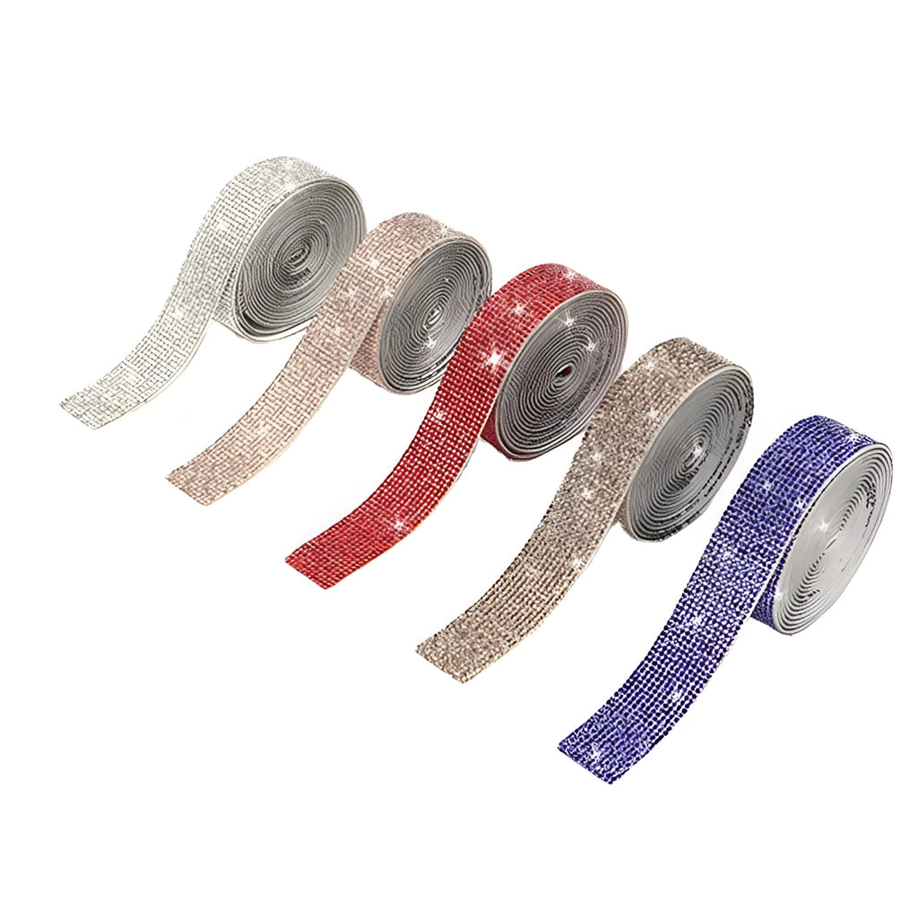 Self-adhesive water stick drill strip in white and AB colour showing electroplated glass surface