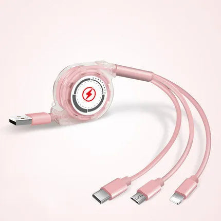 Telescopic charging cable extended to 120 cm with titanium alloy connectors in multiple colour options